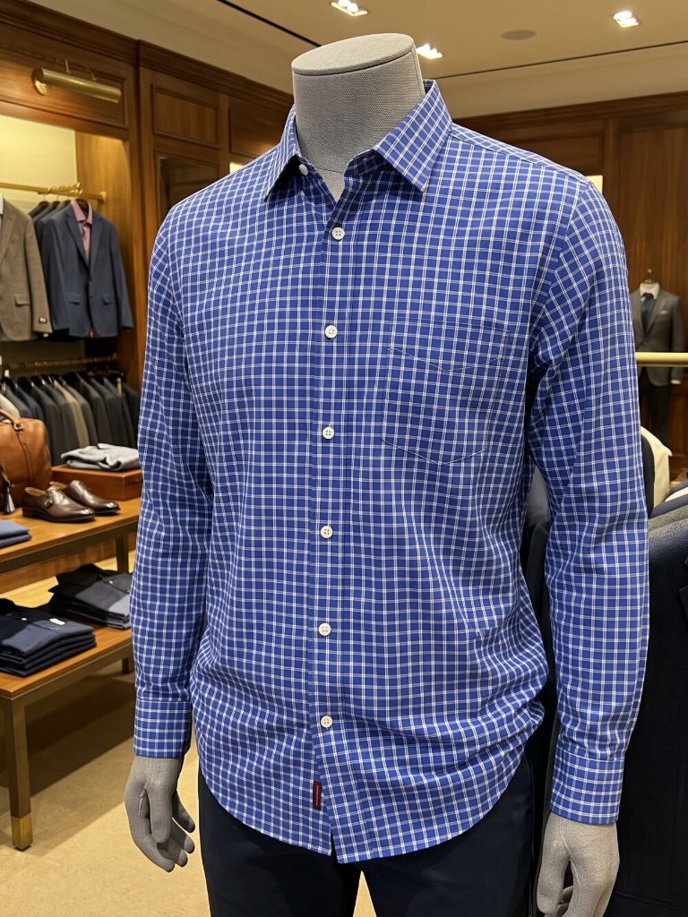 UNTUCKit Men’s Blue & White Plaid Long Sleeve Button-Down Shirt